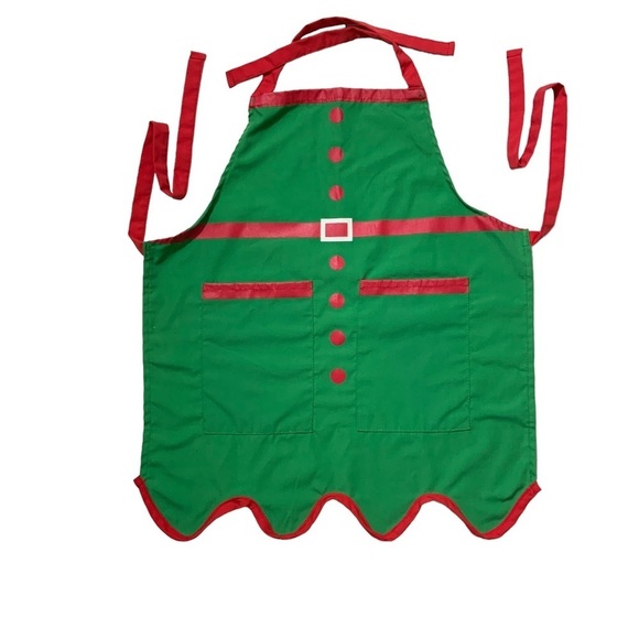 Apron Holiday Christmas Elf Bib Apron Adjustable Ties One Size Kids Green Red - Picture 10 of 11